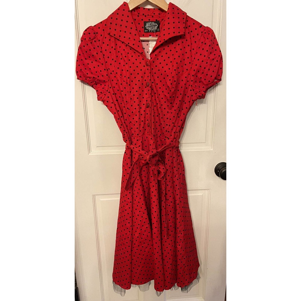 Elegant Red Polka Dot Midi Dress